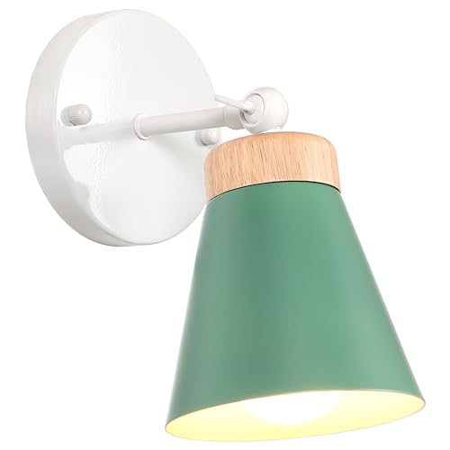 iDEGU Aplique Pared Interior LED Lámparas de Pared para Dormitorio E27 Iluminación de Madera con Rotación de 180° Mordern Lámpara de Techo Luz de Pared para Pasillo, Salon, Sala de Estar (Verde)