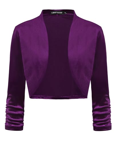 LADI TREND Bolero Chaqueta para Mujer Frente Abierto Cárdigan Bolero de Terciopelo Chaquetas Cortas Fruncidas Manga 3/4 Cobertura, L