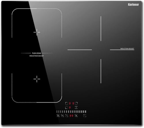 Karinear 24 Inch Induction Cooktop 3 Burners, 6800W Built-in Induction Stovetop with Flex Zone,Child Safety Lock, Timer, Boost, Slider Control Black Glass Electric Cooktop 220-240V Hard Wire