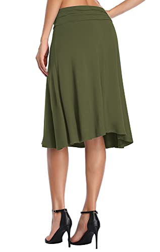 Image of Urban CoCo Women's Ruched High Waist Knee Length Jersey A-Line Stretchy Flared Casual Skirt