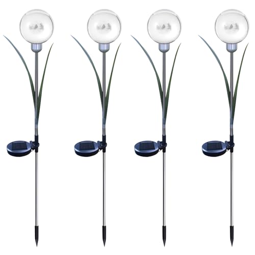 Lampe solaire fleur extérieur : lot de 4 piquets inox 70cm pour illuminer une pelouse triste