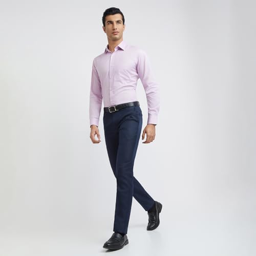 Image of Raymond Men's Slim Fit Mid Rise Structure Pattern Poly Viscose Blend Pleatless Formal Trouser