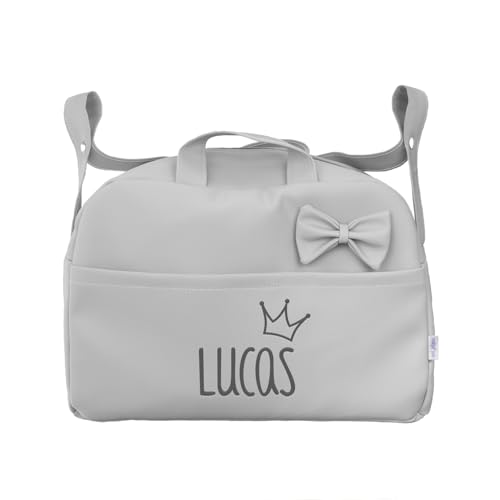 Mi Pipo   Bolso Carro Bebé Personalizado   Gris | Bolsa de Maternidad para Carro y Hospital | Bolso Maleta Carrito Bebé de Polipiel Acolchado con Nombre Bordado | Fabricado en España | 43x30x23 cm