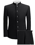 Chinese New Year Clothing Nehru Jacket Kung Fu Uniform,Mandarin Collar Blazer and Pants Set Black L