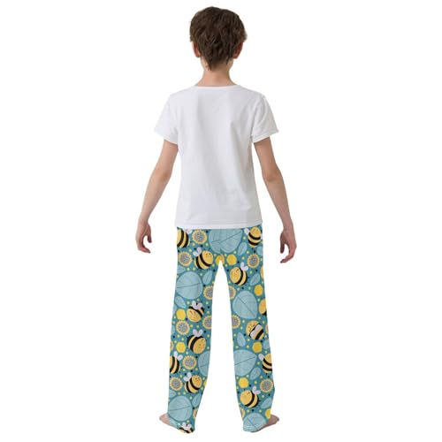 ZZXXB Bee and Leaves Boys Long Pants Soft Trousers Elastic Waist Kids Lounge Bottoms with Pockets S-XL3