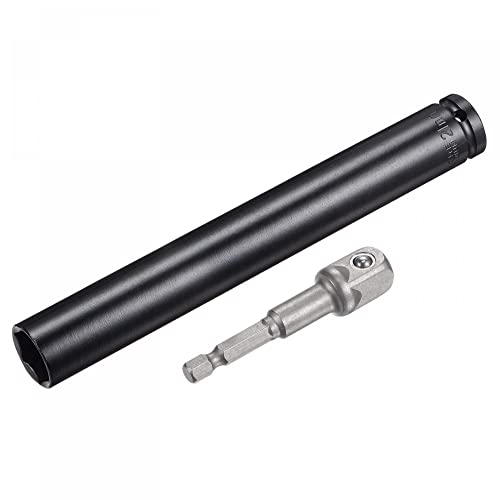uxcell Juego de accesorios para zócalo de accionamiento de 1/2 pulgada, 21 mm de profundidad de 6 puntos de impacto de 8 pulgadas de longitud y adaptador de vástago hexagonal de 1/4 pulgadas