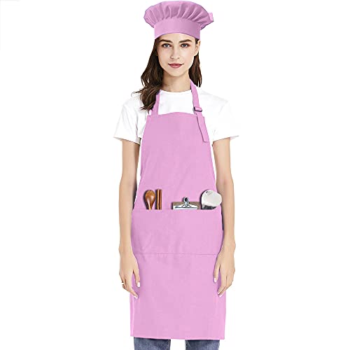 TopTie Delantal ajustable de lona de algodón y sombrero de chef para hombres y mujeres-rosa claro-XL