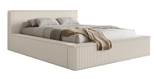 Selsey Polsterbett 180 x 200 cm Doppelbett Gepolstertes Bett Bettgestell Mit Stauraum Und Kopfteil Weicher Cord Stoff Creme Affolio