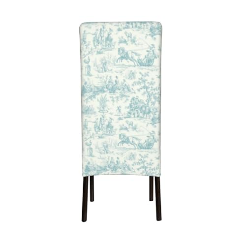Gerrit TL85C9XY-582019178 Teal French Country Toile Pattern Dining Chair Covers Stretch Removable Washable Kitchen Chair Slipcovers thumb #3