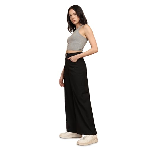 Image of Wrangler Women Black Polyester High Rise Trousers