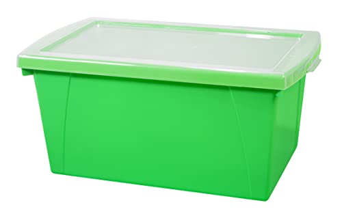 Image of Storex 5.5 Gallon Storage Bin with Lid - Plastic Classroom Organizer for Books and Supplies, Green, 6-Pack (62744U06C)