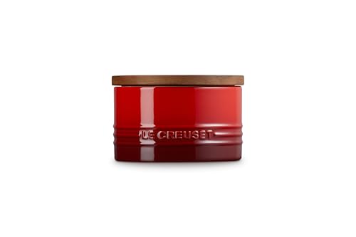 Image of Le Creuset Signature Medium Salt Cellar and Storage Canister with Wood Lid, 16 oz., Cerise