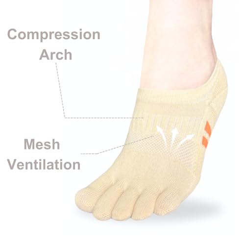 Image of soxsense Cushion No Show Toe Socks For Women Five Finger Socks Low Cut Athletic Running Socks 4 Pairs