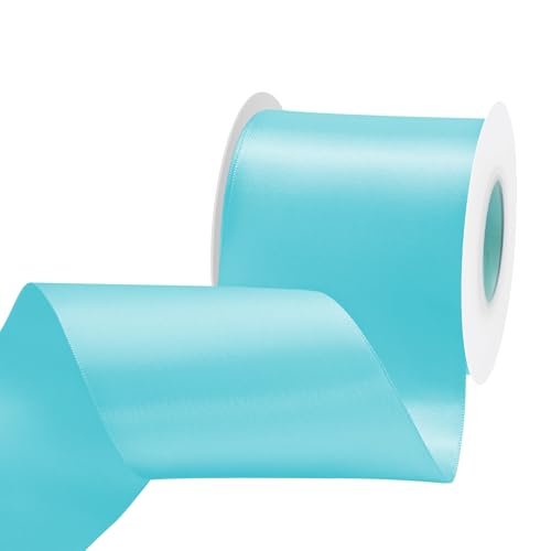 Image of Double Face Turquoise Satin Ribbon 3 inch X 15 Yards Polyester Turquoise Ribbon for Gift Wrapping Very Suitable for Weddings Party Hair Bow Invitation Decorations and More