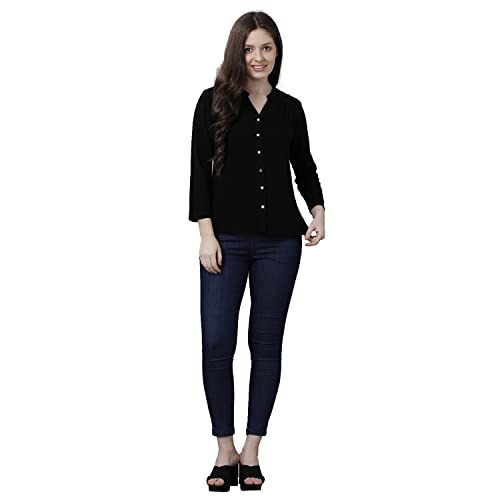 Image of Identiti Women Three Quarter Sleeves Solid Slim Fit 100% Viscose Casual Top for Women