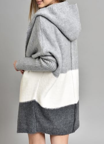 Image of Women's Oversized Hooded Cardigan Color Block Open Front Sweater Chunky Knit Long Coatigan Coat