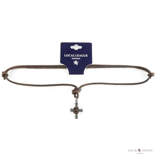LOCAL LEAGUE Herren-Leder-Halskette mit Kreuz-Metall-Anhänger, Australischer Surfer-Stil, Verstellbar, Braunes Kordel für Männer, Freund, BEACH Party Surfen Urlaub Festival Einstellbar