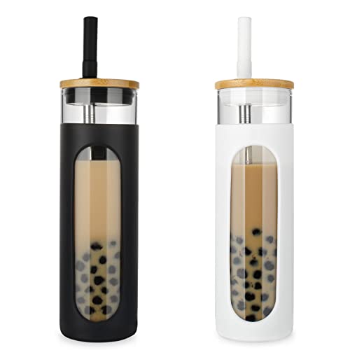 Tronco Bicchiere in vetro da 737 ml con coperchio in bambù e paglia, tazza di vetro per boba, caffè freddo, frullati, bottiglia d'acqua in vetro a prova di fuoriuscite con custodia protettiva in silicone, lavabile in lavastoviglie, senza BPA Tronco Bicchiere in vetro da 737 ml con coperchio in bambù e paglia, tazza di vetro per boba, caffè freddo, frullati, bottiglia d'acqua in vetro a prova di fuoriuscite con custodia protettiva in silicone, lavabile in lavastoviglie, senza BPA