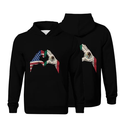 Kids Mexican Roots American America Mexico Flag Vintage Boys Girls Lightweight Kangaroo Pocket Fleece Hoodies