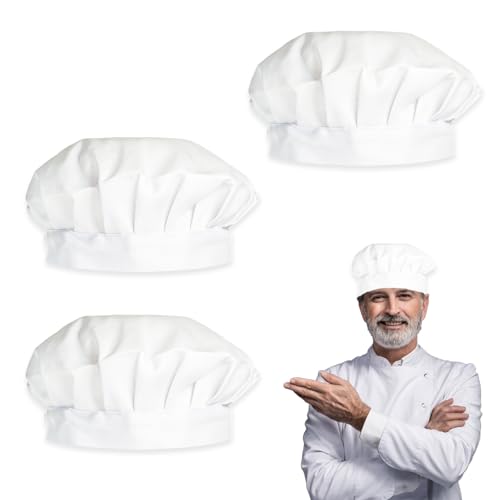 YFPOPONE 3 Stück Kochen Kochmütze Unisex Kochmütze Herren & Damen, Weiß Kochhaube Elastisch Koch Mütze, Chef Kochmützen Zubehör Hut für Küchenbekleidung für Kochen, Grillen und Backen