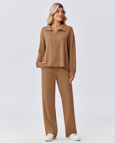 Image of PINSPARK 2 Piece Sets for Women 1 /2 Zip Sweatsuit Loose Fit Sweatshirt Straight Leg Pants 2026 Matching Outfit Fall Tracksuit