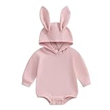 Kupretty My First Easter Baby Boy Girl Outfit Long Ear Bunny Romper Sweatshirt Hooded Bubble Onesie (Solid Pink, 18-24 Months)