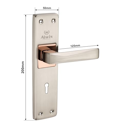 Image of Alwin's Diamond Ky SSRG, 8 Inch Mortise Lockset, 6 Lever 2 Turn Lock, 3 Keys,Ideal for Main Door, Bedroom, Living Room, Bathroom and Kitchen Doors Both for Right and Left Hand Doors. (Plus, SS)