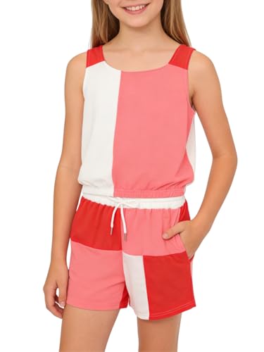 Image of Size 7-14Y Girls Clothes 2 Piece Outfits Striped Tank Top Drawstring Shorts Teen Girls Summer Clothing Sets