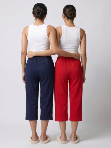 Image of Fflirtygo Women's Cotton Plain Calf Length Capri | Nightwear Short Pyjama | 3 /4th Solid Pyjama Pant | Regular Fit Casual & Lounge Wear Capri Combo (Pack of 2)