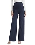 Gowjog Umstandshose Damen Weitem Bein Hohe Taille Stretch Schwangerschafts Hosen für Büro Arbeits Lounge Hosen mit Taschen (Marineblau,M)