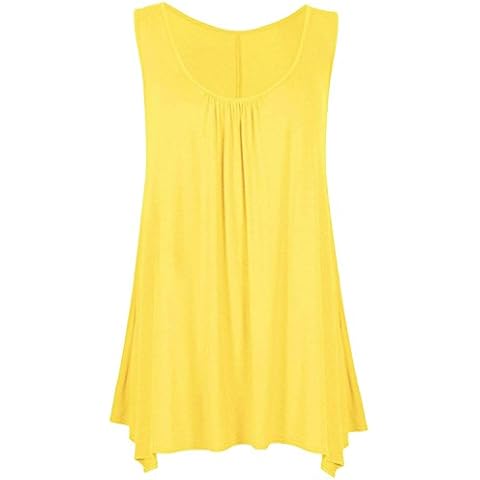 Ladies Women Loose Fit Ruched Hanky Hem Plain Jersey Tunic Blouse Sleeveless Flared Vest Swing Top Plus Sizes UK 8-26 (2XL (UK 20-22), Yellow) Cover