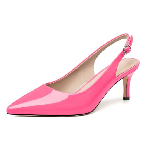 Image of NUMALEO Slingback Heels for Women Pointed Close Toe Kitten Heels Patent Pumps Dress Party Comfy Heeled Sandals Stiletto 2.5 Inch Dress Shoes