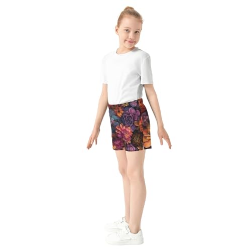 Girls Athletic Shorts Colorful Succulents Floral Print Youth Summer Casual Pajama Sleep Shorts with Pockets, X-Small4