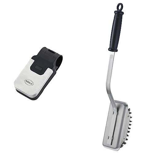 RÖSLE Universal BBQ LED-Griffleuchte & Barbecue-Reinigungsbürste SlideX, Hochwertige Grillbürste mit langem Stiel und Kunststoffgriff, wechselbare Borsten, Edelstahl