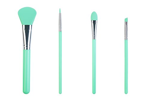 LORMAY 4Pcs Silicone Makeup Brush Set: Face Care, Eyeliner, Eyebrow, Eye Shadow, Lip Brushes. Perfect Applicators for Cream or Liquid Beauty Products (Mint Green)