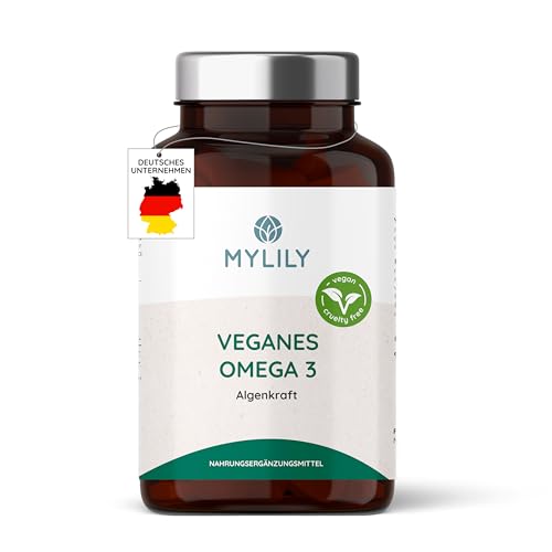 MYLILY® Veganes OMEGA 3 I Algenkraft I 100% OMEGA 3 VEGAN I PFLANZLICHES DHA I Hohe Bioverfügbarkeit I 90 Kapseln I deckt den Tagesbedarf I