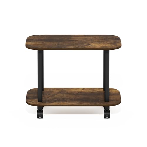 Image of Furinno Turn-N-Tube Side Table, 2-Tier Oval Sofa End Table with Wheels, Toolless Assembly Night Stand, Bedside Table with Open Shelf, for Living Room, Bedroom, Amber Oak