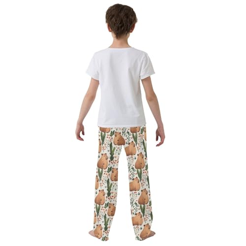 Boys' Pants Brown Capybaras Leaves Flower Long Bottoms Jogger Pants Elastic Waist Trousers with Pockets S-XL3