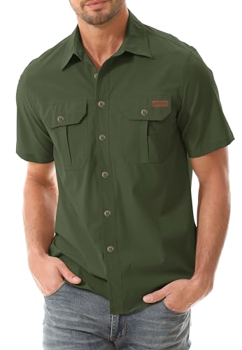 Zyvrenix Men's Short Sleeve Button Down Shirts with Pocket Army Green L - image 1