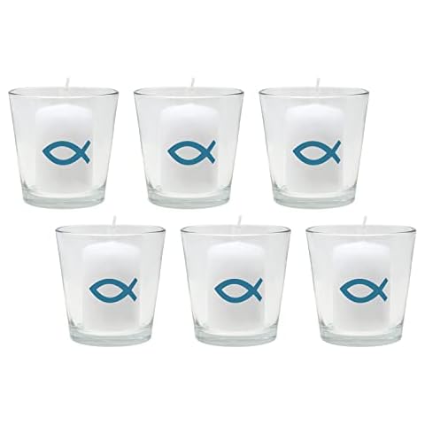 6x Kerze Votivkerze Fisch Türkis Petrol Blau 6x Votivglas Kommunion Konfirmation Tischdeko Kerzenglas Cover