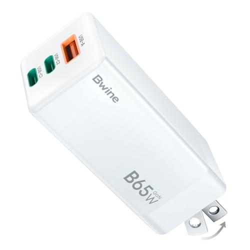 Bwine 65W USB C Charger, 3-Port GaN Fast Wall Charger, Compact Charging Blocks for iPhone 16,Galaxy S24,Note 20/10+,Drone Battery and More, White