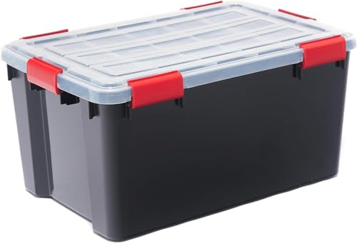 Iris Ohyama Luftdichte Kunststoff-Aufbewahrungsboxen mit Deckels, 50L, 4er-Set, Schwarz, Hermetischer wasserdichter Verschluss, Robuste Schnappverschlüsse, Stapelbar, Staubschutz, BPA-frei, DDAT-L
