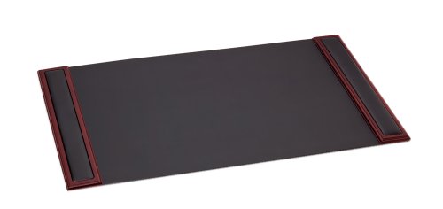 Image of DACASSO Wood & Leather Desk Pad with Side Rails - Luxury Leather Desk Blotter for Writing - Padded Executive Desk Surface Protector - (Rosewood & Black, 34 inch x 20 inch)