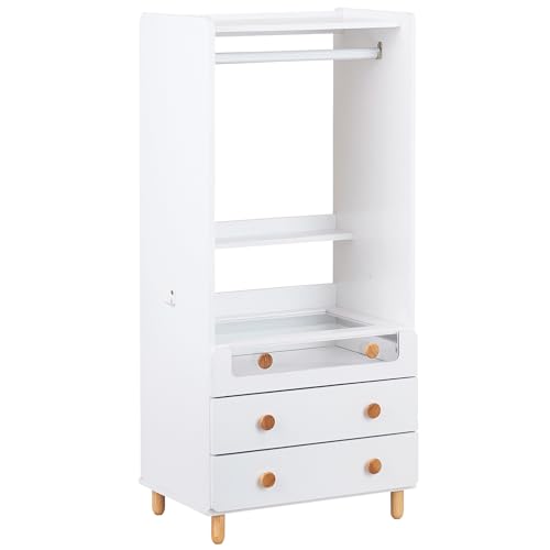 スマート・アイ(smart-i) ハンガーラック ワードローブ Capretto 子供服 収納 ラック 木製 棚付き (A:取手ありタイプ)