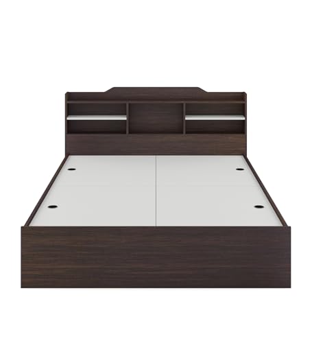 Image of Viggo Queen Bed with Box Storage | Engineered Wood | Choco Walnut Finish | Headboard Storage | Sturdy & Elegant | Knock-Down Assembly | 36-Months Warranty