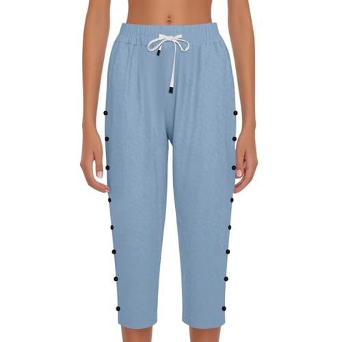 Linen Pedal Pushers for Women Lightweight Summer Side Buttons Linen Capri Pants Casual Elastic Waist Gauze Pants 20253