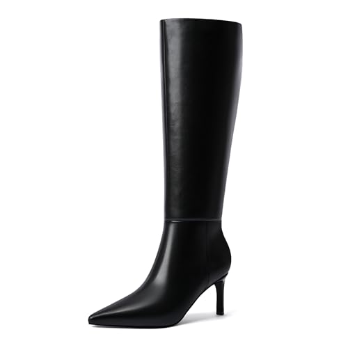 MIRAAZZURRA Kitten Heel Knee High Boots for Women Pointed Toe 2.56