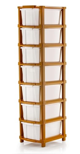 Image of TEKCOOL Plastic Drawer Organizer Self Standard Rectangular Multi Purpose Modular Drawer System Large Chest of Drawer Organizer for Home Office,Product Dimension When assembeled (7XL, Brown hex);'