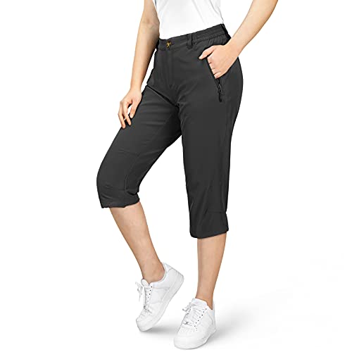 33,000ft Damen 3/4 Hose Capri Wanderhose Stretch Leichte Radhose Taschen Sommer Outdoor Golf Hose Schwarz 40