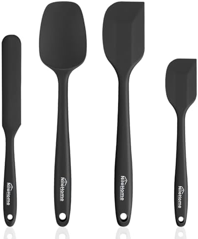 NileHome Silicone Spatula Set, Food Grade Rubber Spatula High Heat-Resistant Premium BPA-Free One Piece Seamless Design Cooking Spatulas Dishwasher Safe BPA-Free 4 pack (Black)